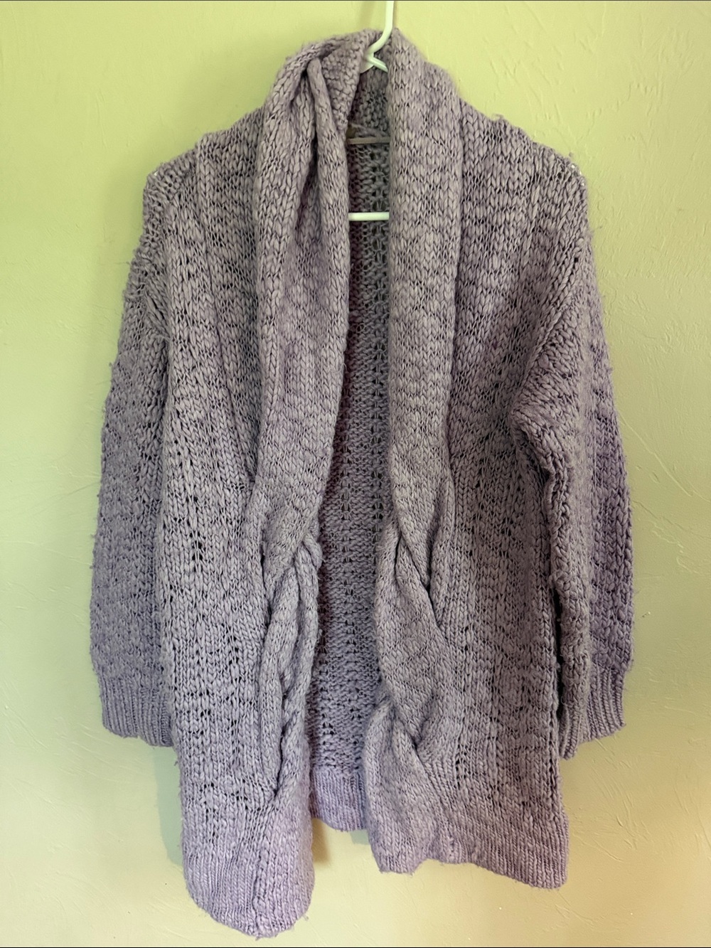Cozy J Jill Alpaca and Wool Lavender Open-Front Cable Knit Sweater
